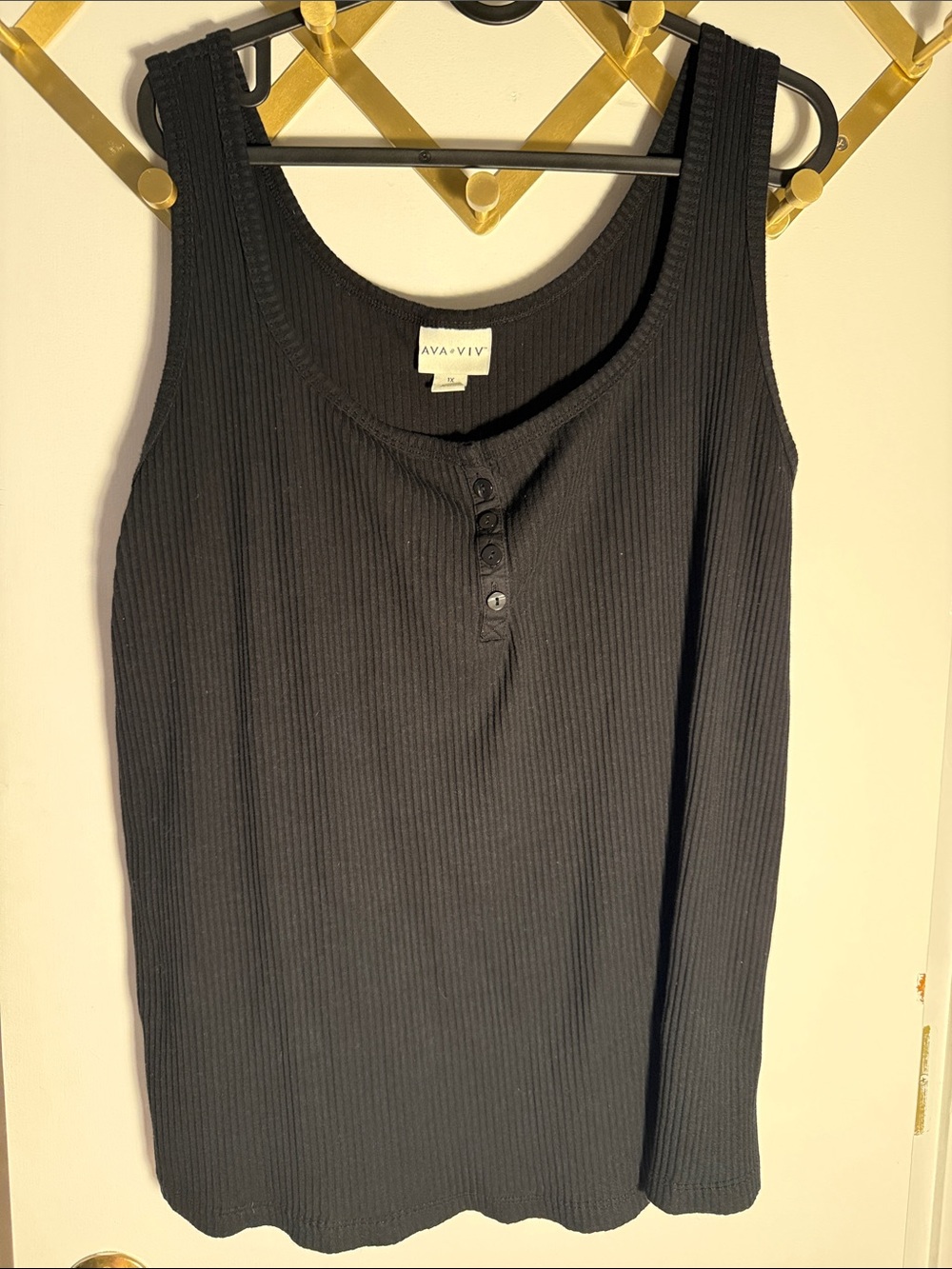Ava & Viv Black Ribbed Henley Tank